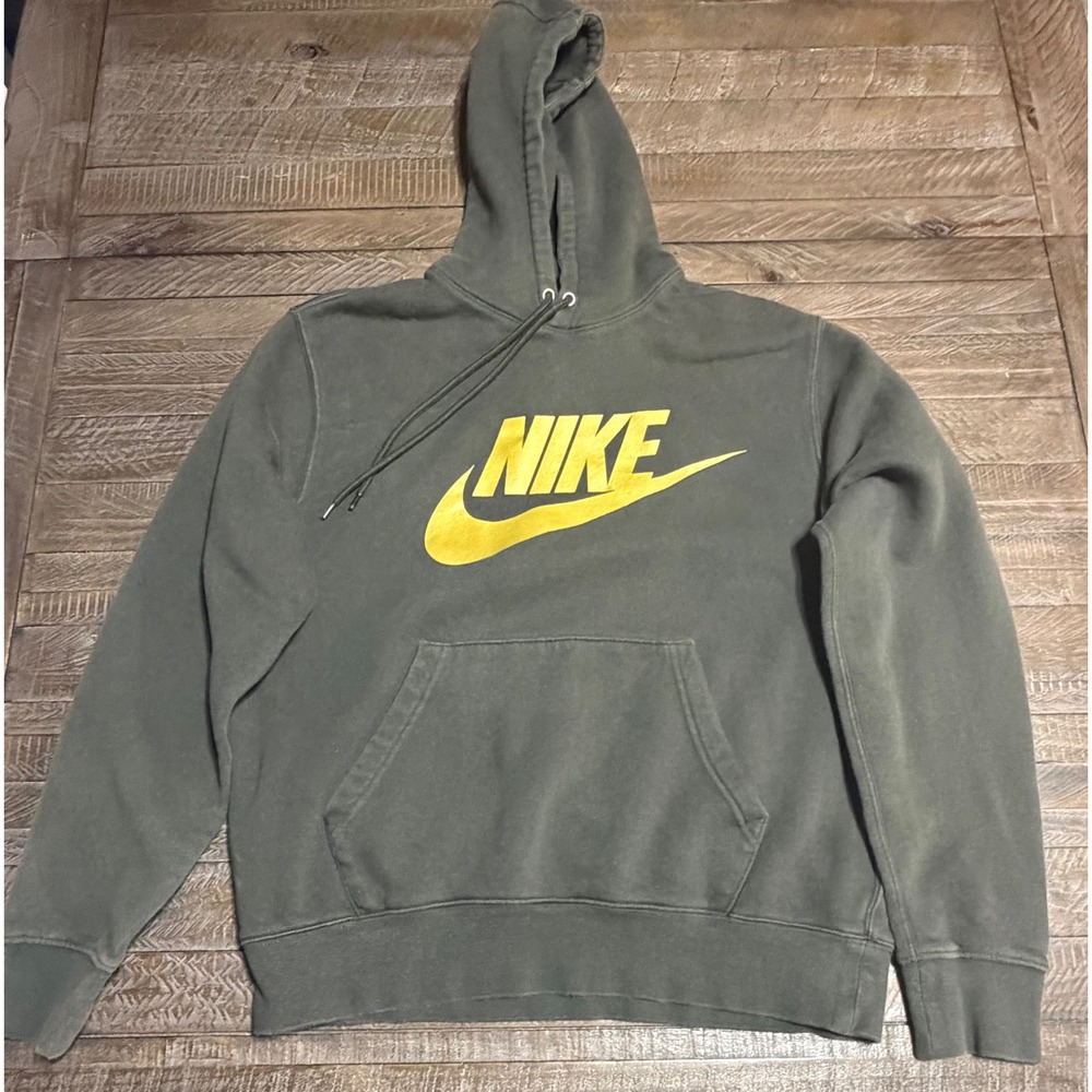 Nike Hoodie Medium Olive Green Excellent Graphic Pullover Sweatshirt Preloved